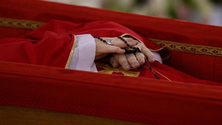 The body of Pope Francis lies in repose in the chapel of Casa Santa Marta, his residence in Vatican City. (Vatican Media/Divisione Foto)